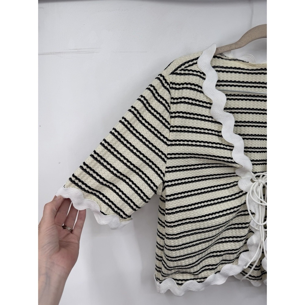 Beach Crochet Tie Front Cropped Coastal Swim Cover Top Women M Striped Resort - Picture 7 of 8
